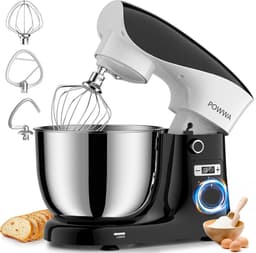 Keukenmachine 1500W – 5L RVS Mengkom – 10 Snelheden – Kneedmachine met 3 Opzetstukken – Zwart/Wit — thumbnail 1