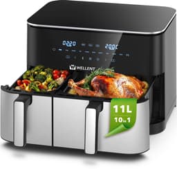 WELLENT Dubbele Airfryer - 4L+7L - 11 liter - 2 manden - Airfyer XXL - Touchscreen - 10 programma's - 2600W — thumbnail 2