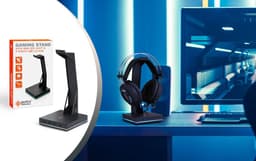 Dutch Originals Headset Stand - LED-licht - Zwart - Anti-slip - 4 USB 2.0 Ports, 12 x 12 x 25.3 cm — thumbnail 2