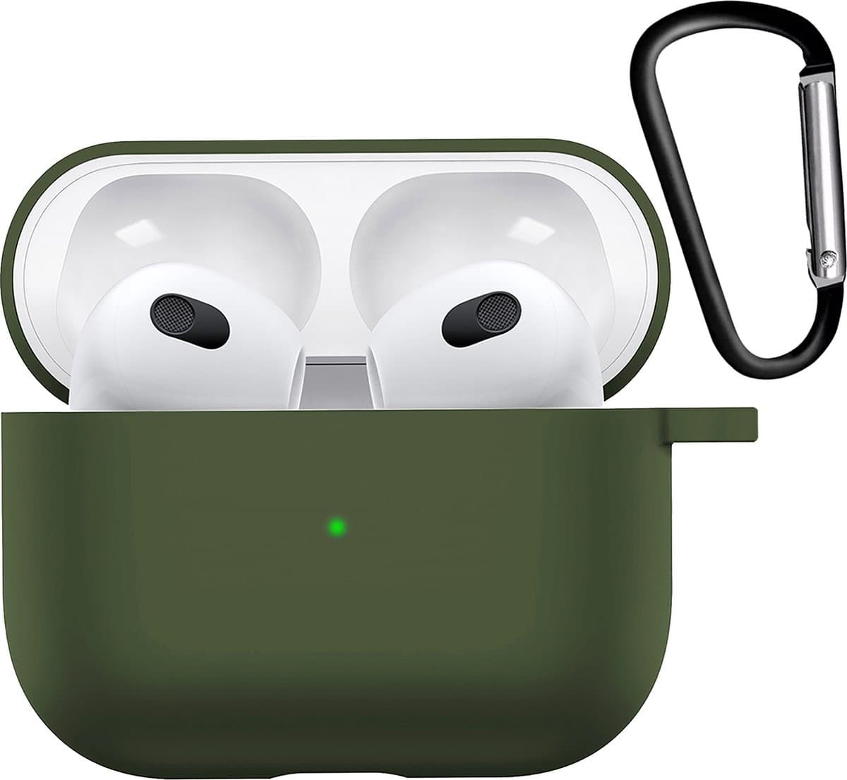 Hoesje - Geschikt voor Apple AirPods 3 - met Clip - Siliconen Hoes - Silicone Case Cover - Donkergroen — afbeelding 1