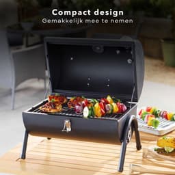 Houtskoolbarbecue - BBQ - Cilinderbarbecue - Tafel BBQ - Barbecue Cilindervorm - Tafelmodel - Mat Zwart - 2-zijdig Gebruik - 2 Rekken/Platen - 17 cm Grillhoogte - Metaal - Afsluitbaar Deksel - Compact - 41 x 26 x h36 cm - Ook voor Camping — thumbnail 2