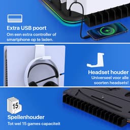 Docking Station geschikt voor PS5 Slim Charging Station - Oplaadstation Geschikt voor Playstation 5 - Accessoires Oplader Controllers - Headset Houder - Digital + Disc + Slim Edition — thumbnail 3