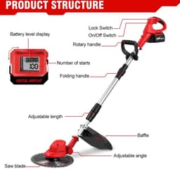 Grasmaaier - Grastrimmer - Incl 2 Accu´s & Oplader - Onkruid - Maaier - Kantelmaaier - Rood — thumbnail 3