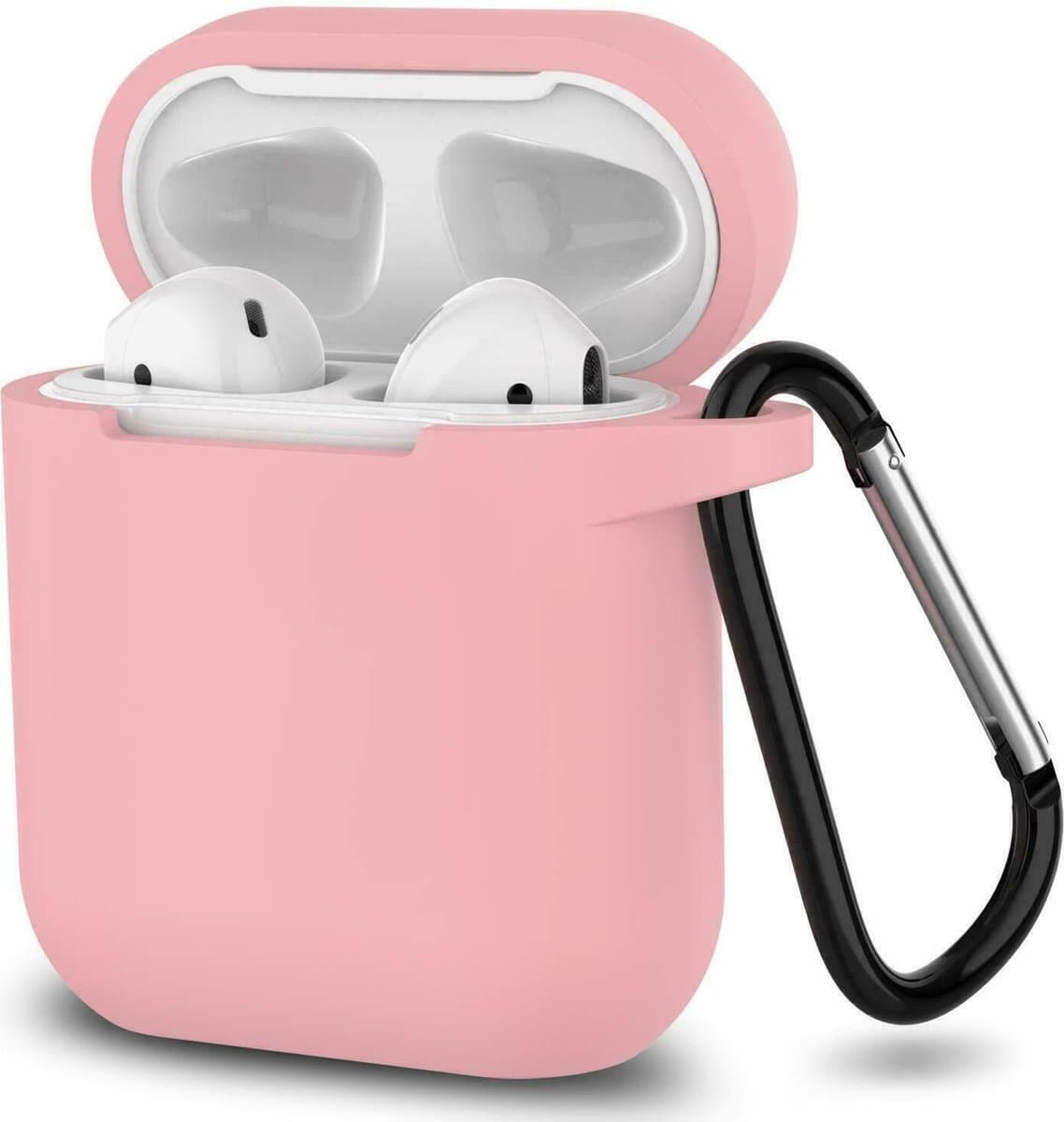 Hoesje geschikt voor Airpods 1 / Airpods 2 - Schokbestendig siliconen Case Silicone met clip - Roze — afbeelding 1
