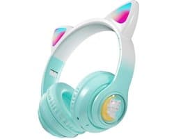 RyC Toys Kinder Hoofdtelefoon- groen |Draadloze Koptelefoon-Kids Headset-Over Ear-Bluetooth-Microfoon-Katten Oortjes-Led Verlichting