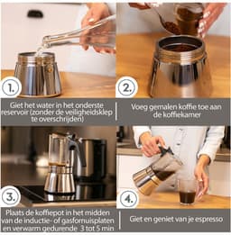 Espressomaker VeoHome 360ml RVS - Glazen Kristal Moka pot- Percolator voor inductie 6 kops, Compatibel met Alle Kookplaten — thumbnail 5