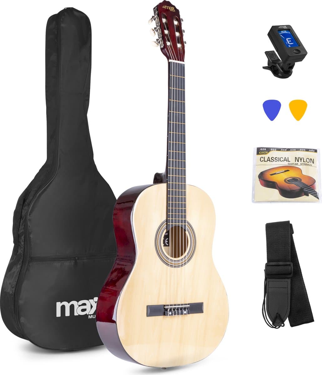Klassieke Akoestische Gitaar 4/4 - Met Nylon Snaren - MAX SoloArt - Beginnersset met Accessoires - Hout — afbeelding 1