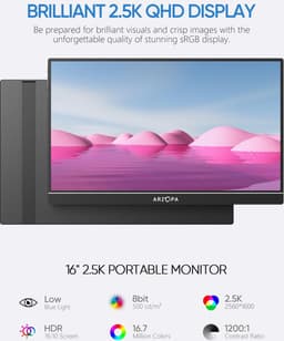 Arzopa Z1RC 2.5K - Portable QHD Monitor - 100% sRGB - Hoge Kleurechtheid - 60hz - 16 inch — thumbnail 2
