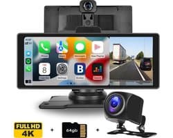 Boscer Smart FULL HD 4K Dashcam - 10.26 Inch Touchscreen - Apple Carplay & Android Auto (Draadloos) - FM Transmitter - Touchscreen - Bluetooth, SD, USB, Aux - Autoradio - AHD Achteruitrijcamera