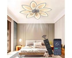 8 Bloem Ventilator Lamp - Moderne Plafondlamp Ventilator - 6 Standen - Wit - Dimbaar - Plafondventilator — afbeelding 1
