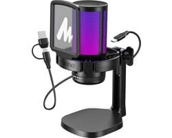 Maono DGM20 - USB RGB Streaming Microfoon met Ruisonderdrukking - Gaming - Podcast - Geschikt voor PS5 / PS4 / PC / Windows / iPhone / Android - Touch Mute Knop - Popfilter