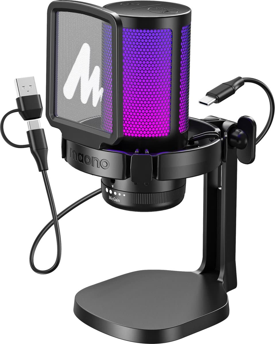 Maono DGM20 - USB RGB Streaming Microfoon met Ruisonderdrukking - Gaming - Podcast - Geschikt voor PS5 / PS4 / PC / Windows / iPhone / Android - Touch Mute Knop - Popfilter — afbeelding 1