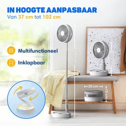 Vulpes Goods® Tech - Ventilator Staand met Afstandsbediening - Tafelventilator 4in1 - Draadloos - Oplaadbaar - Verstelbaar - Ultra Stil - 12dB - Timer - Statiefventilator - Vloerventilator - USB Ventilator - Vloerventilator - PRO Versie — thumbnail 2