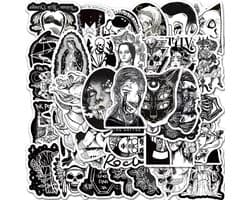 Punker zwart en wit Stickers 50 Stuks - Luxe Stickers - Skateboard Stikers - Laptop Stickers - Stickers Kinderen - Stickers Volwassenen - Stickervellen - Plakstickers - Stickers Koffers - Bullet Journal