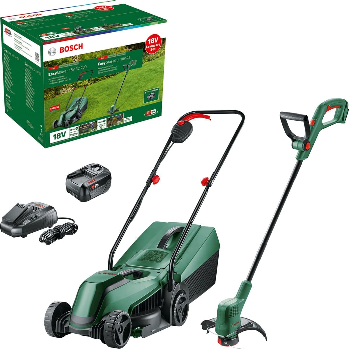 Bosch Tuinapparatuur - 18V ACCU-grasmaaier en grastrimmer set, 1x 4.0 Ah Li-Ion accu, lader 06008B9D02 — afbeelding 1