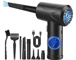 Airduster 4-in-1 - 51.000 RPM - 6000 mAh Accu - 3 Standen en 8 Opzetstukjes - Zaklamp - Perslucht - Oplaadbaar & Draadloos - Computer Schoonmaakartikelen - Auto Stofreiniger - Zwart