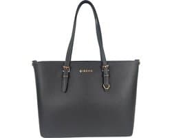 Qischa® - Grote schoudertas/Tas Dames - Saffiano - Extra hoog - geschikt voor A4 mappen/laptop - Ideaal te gebruiken voor school of werk - zwart met gouden hardware