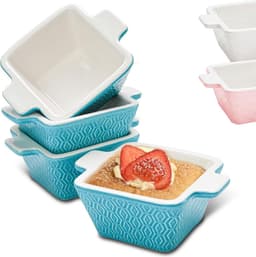 Mini keramische ovenschaal set van 4 - Stapelbaar - Kras- en snijbestendig - Geschikt voor oven & airfryer - Vaatwasmachinebestendig - Blauw — thumbnail 3