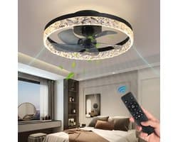 Kristallen Ventilator Lamp - Smart Lamp - 6 Standen Ventilator - Zwart - Dimbaar met App - Plafondventilator — afbeelding 1