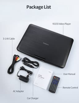 YOTON YD155 Draagbare DVD-Speler Auto - 15,5" Draaibaar HD-Scherm - Accu - 4-6 Uur Speeltijd - Voor SD-kaart/USB/Sync TV - Zwart — thumbnail 5