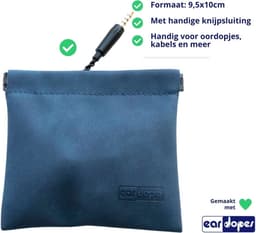Eardopes Opbergzakje voor oordopjes - Blauw - Etui voor oortjes met kabel - bewaarzakje hoesje oortjes - diervriendelijk: geen suede of ander dierlijk materiaal - 9.5cm x 10cm — thumbnail 3