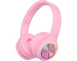 PowerLocus PLED Draadloze Koptelefoon Over-Ear voor Kinderen - LED lampjes - met Microfoon - Micro SD poort - Roze