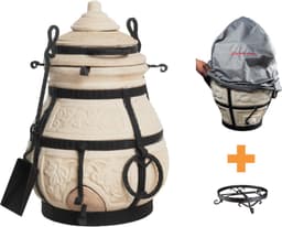 Keramische tandoor Nomade - Multifunctionele Houtoven BBQ - Voor de Fijnproever! *** Met klapdeksel, beschermhoes EN onderstel — thumbnail 1