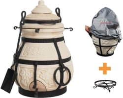 Keramische tandoor Nomade - Multifunctionele Houtoven BBQ - Voor de Fijnproever! *** Met klapdeksel, beschermhoes EN onderstel