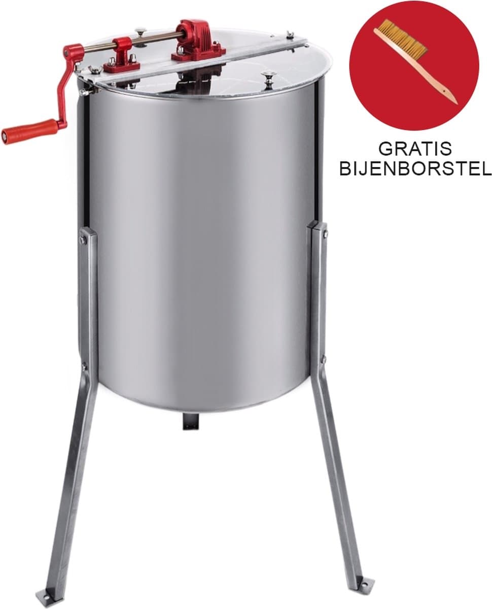 Honing Centrifuge - Handmatig - RVS - Capaciteit: 4 Honingramen - Inclusief bijenborstel - honing extractor — afbeelding 1
