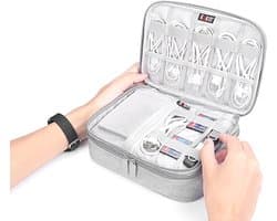 Draagbare Kabel Organizer – USB Gadget Tas – Koffer – Oplader Hoesje voor Laptop, Macbook, Smartphone & iPad – Reisetui – Spatwaterdicht Nylon – 24x17,5x6,5 cm