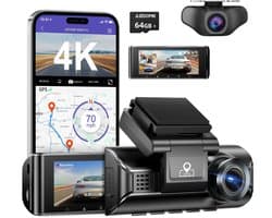 AZDome M770 Pro 2CH 4K Wifi Gps dashcam voor auto - 4K + FullHD resolutie - Night vision - Parkeerbeveiliging - 64gb Micro SD kaart - 3,0 inch LCD scherm - 170 + 140 graden kijkhoek - Nachtzicht