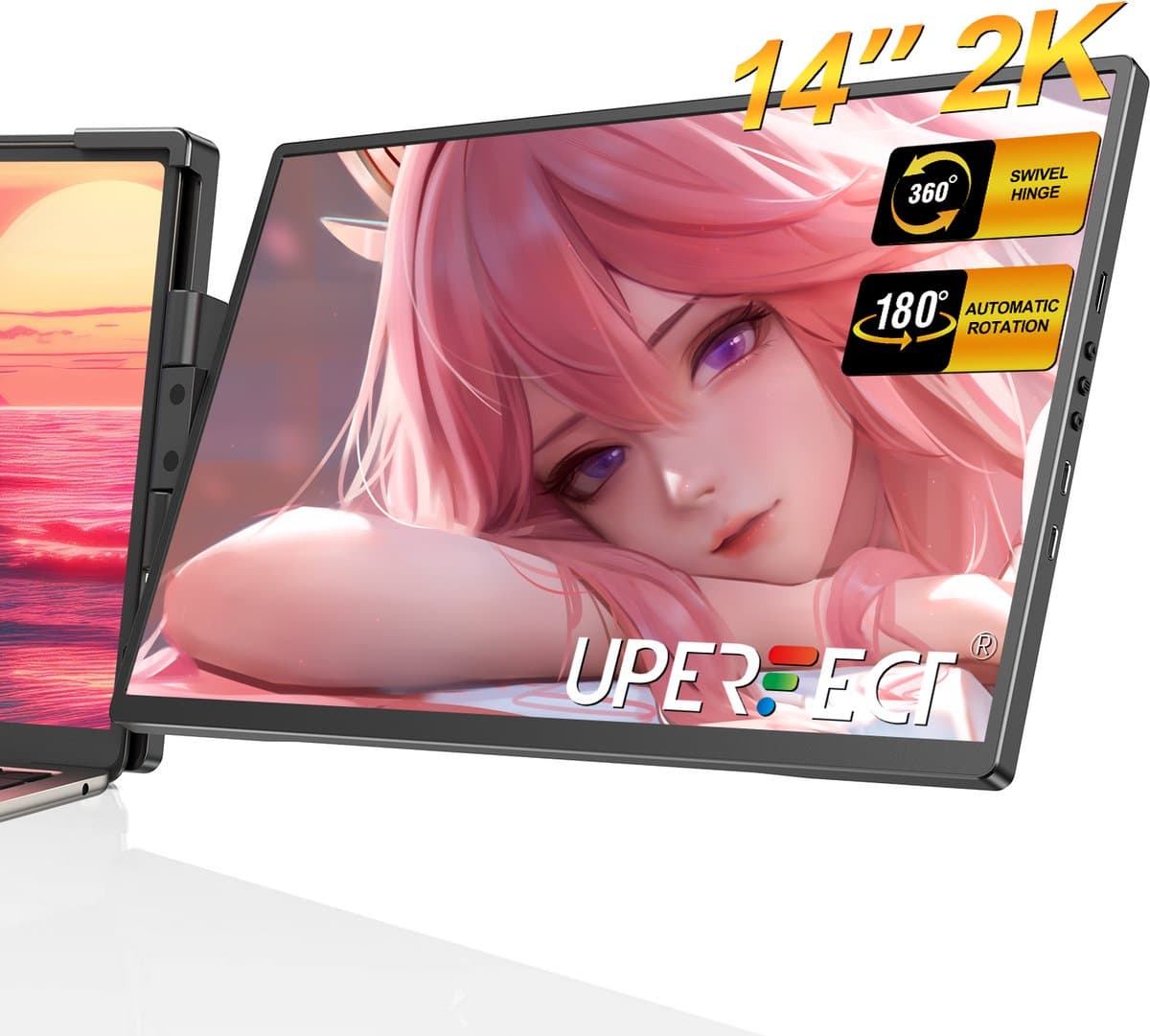 UPERFECT Portable Monitor G13 14" 2K draagbaar scherm | 100% sRGB draagbare monitor| 180° Auto-Rotatie portable monitoren| Anti-verblindend IPS | Dual USB-C — afbeelding 1