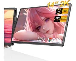 UPERFECT Portable Monitor G13 14" 2K draagbaar scherm | 100% sRGB draagbare monitor| 180° Auto-Rotatie portable monitoren| Anti-verblindend IPS | Dual USB-C
