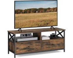 J&R TV Meubel - Dressoir - TV kast - Televisie kast - 2 Lades - 2 vakken - Bruin en zwart - Hout - Metaal - 120x40x50cm
