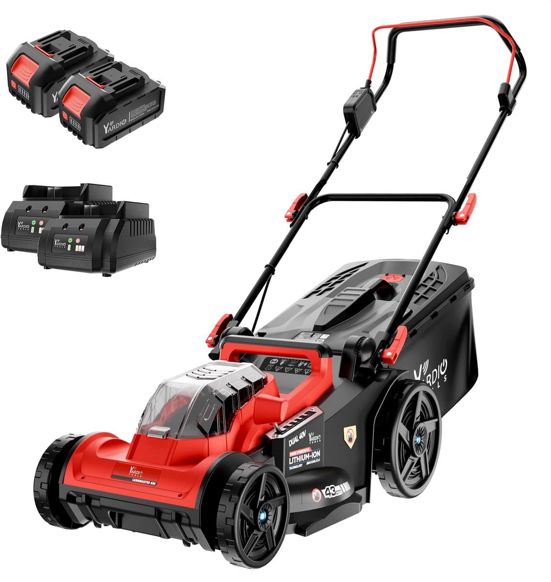 YARDIO Tools® - Grasmaaier Elektrisch - Grasmaaier Accu - Handmaaier - 430mm maaibreedte - 42v incl. 2x 4.0a Accu en Snellader - tot 200m2 - Lawnmaster 430 PRO - LawnMaster430-2x-4.0aBAT — afbeelding 1