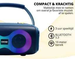 OKOP Bluetooth speaker - Draadloze muziek box - Draagbaar - Verlichting - 2x5W - Verschillende kleuren - RGB LED - Zwart — thumbnail 4
