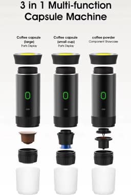 Draagbaar Koffiezetapparaat voor Onderweg - Draadloos voor in de Auto - 60ml - 12 Volt - Espresso - Nespresso - Dolce Gusto - Capsule Koffie - Gemalen Koffie - Cups - Oplaadbaar - Draagbare Koffiemachine - Zwart — thumbnail 4