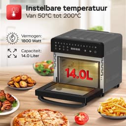 TurboTronic AFO14 Airfryer XXL en Vrijstaande Oven - Insclusief Draaispit - Mini Oven - Zwart — thumbnail 3