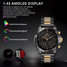 Royal Empire Amoled PRO Smartwatch - Smartwatch Heren - Stappenteller - Bloeddrukmeter - Hartslagmeter - Slaapmonitor - Multisport - 46MM - RVS en Leren bandje - Geschikt voor alle Smartphones - Kleur Zwart/goud — thumbnail 4