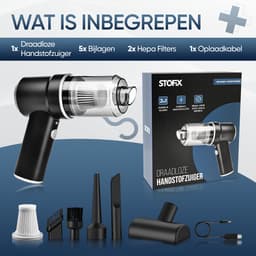 Stofix® Auto Stofzuiger Draadloos - Nat & Droog - Kruimelzuiger - Kruimeldief - Handstofzuiger - Kleine Stofzuiger - Draadloze stofzuiger - Air Duster - Zwart Met Blaasfunctie & 5 Opzetstukken — thumbnail 5