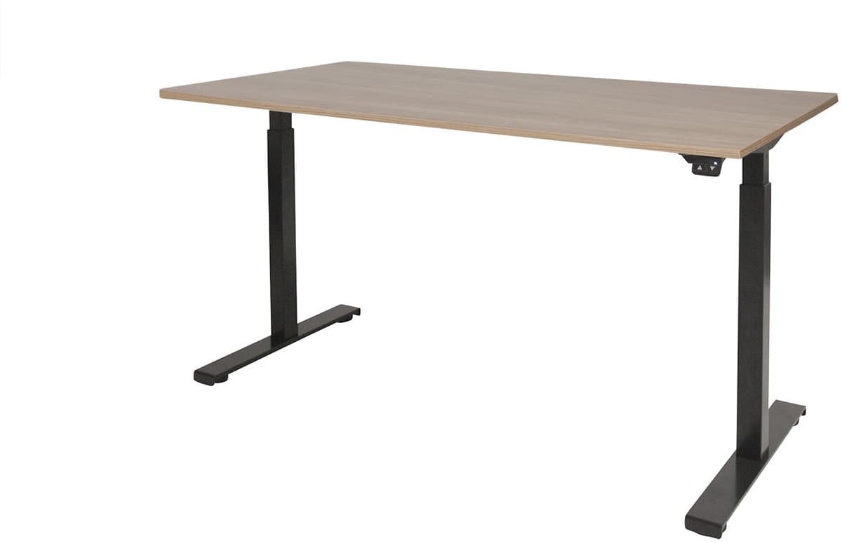 Ferbox Zit Sta Bureau - Verstelbaar Bureau - 200 x 80 cm - zwart frame - havanna bureaublad — afbeelding 1