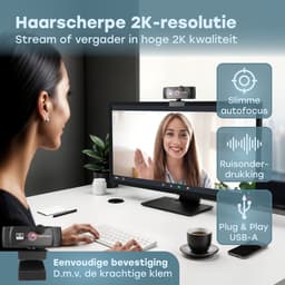 Audyn Webcam - 5MP - 2K Full HD - met Microfoon - voor PC - incl. Cover & Tripod - Streaming Camera - Webcams — thumbnail 2