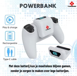Turqero oplaadbare batterij geschikt voor PS5 controller - PS5 oplaadstation - Playstation 5 accessoires - draadloos - 1800 mAh accu - met smart indicator — thumbnail 2