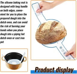 52,5×21,5 cm - 2 stuks - Multifunctionele siliconen bakmat - Sling-bakmat met lange handgreep - Broodbakmat - Broodsiliconen - Siliconen bakmat - Geschikt voor airfryer, oven en magnetron - Blauw — thumbnail 3