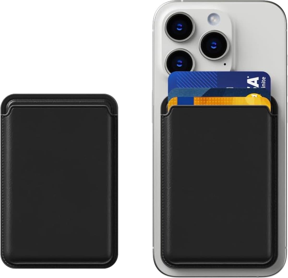 Magnetische pasjeshouder - Wallet - Kaarthouder pasjes - pasjeshouder - Kaarthouder geschikt voor iPhone 12/13/14/15/16 (Pro/Pro Max/Plus/Mini) - Pu Vegan Leer - Zwart — afbeelding 1