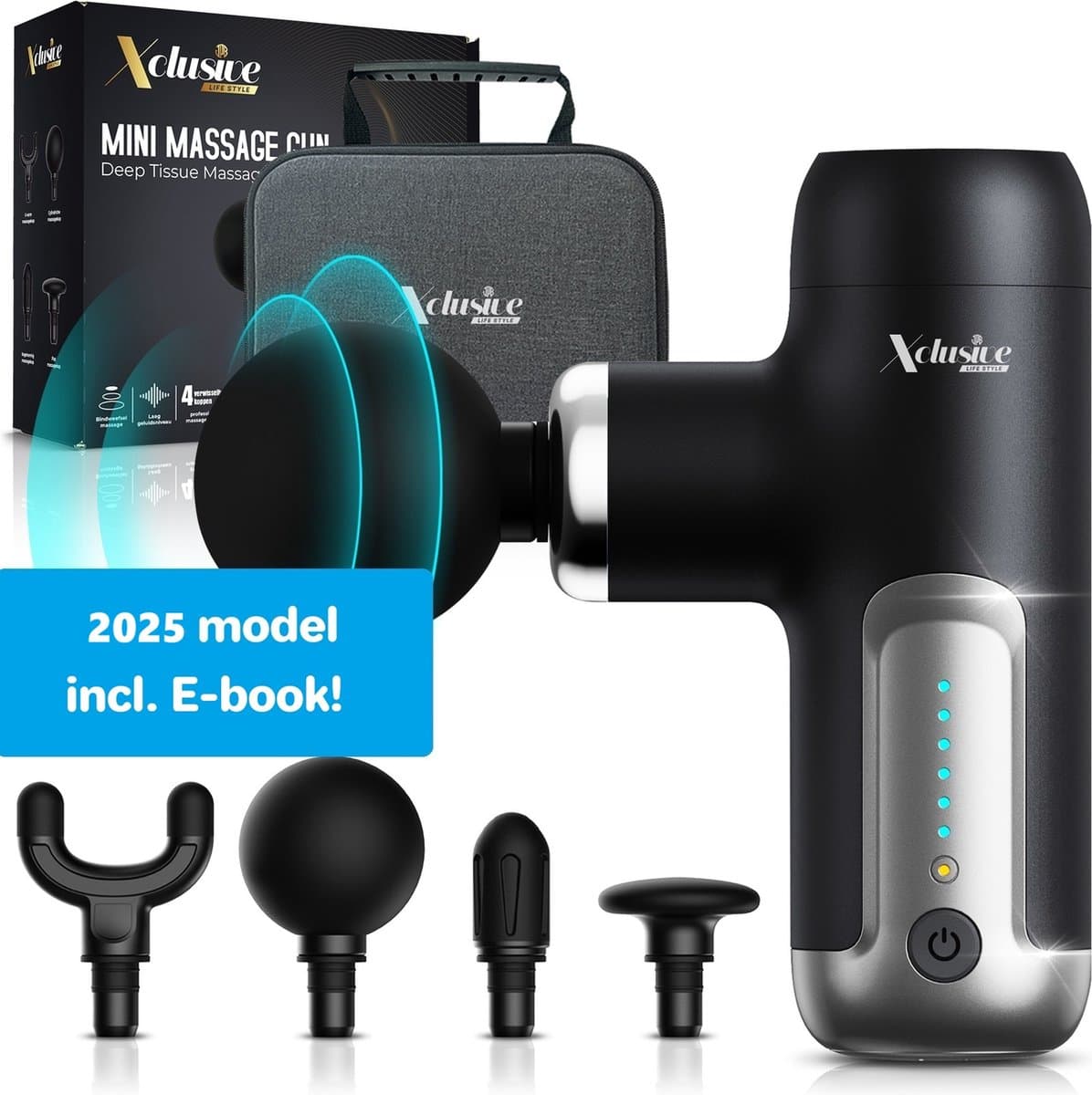 Xclusive-lifestyle® Massage Gun – Krachtig en Uiterst Stil Massage Pistool voor Spierherstel, Pijnverlichting en Ontspanning - 6 Intensiteitsstanden - 4 Massagekoppen – Draagbaar en Compact - Oplaadbaar — afbeelding 1