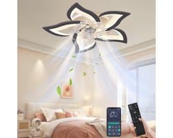 Lotus Plafondventilator 5 bladen met Lamp - 69 CM - Smart LED met Afstandsbediening en App - Dimbaar - 6 Snelheden - Moderne Ventilatorlamp - Zwart — afbeelding 1