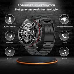 Royal Empire AK56 Smartwatch - Smartwatch Heren - Stappenteller - Bloeddrukmeter - Hartslagmeter - Slaapmonitor - Multisport - RVS & TPU bandje - 47MM - Geschikt voor alle Smartphones - Zwart — thumbnail 5