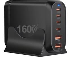 GaN3 160W - USB‑C - USB-A - Snellader – Desktop Oplader - 65W PD Fast Charging – Voor Laptop & Smartphone