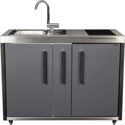 Minikeuken BeNeLux Stengel MO120 A voor gemonteerde metalen outdoor keuken met koelkast - inductie kookplaat - water en electriciteits aansluiting inclusief alle toebehoren Lei Grijs — thumbnail 1